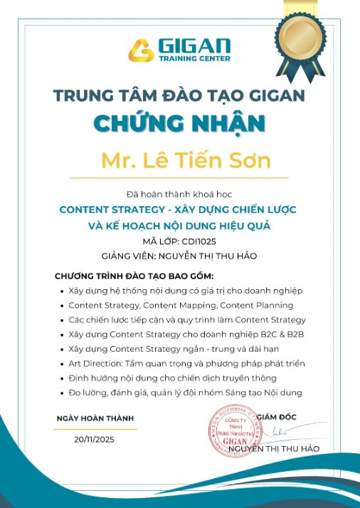 Chứng nhận GIGAN - Content Strategy